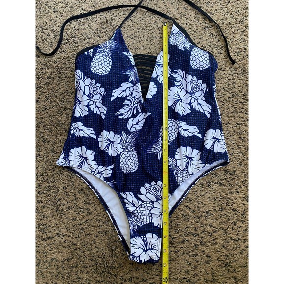 AdoreShe Sexy Deep V Pineapple Hibiscus Print One Piece Swim Suit Medium - Picture 4 of 7